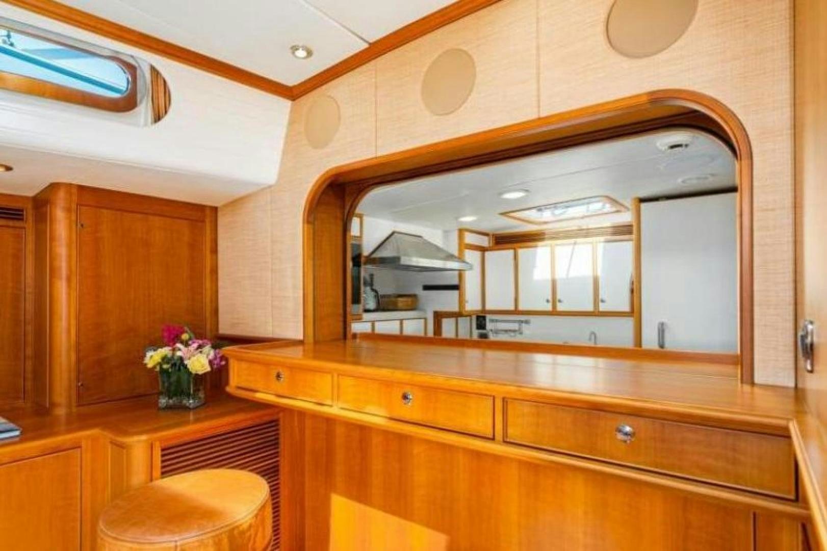 a bathroom with a large mirror aboard PALIADOR Yacht for Sale