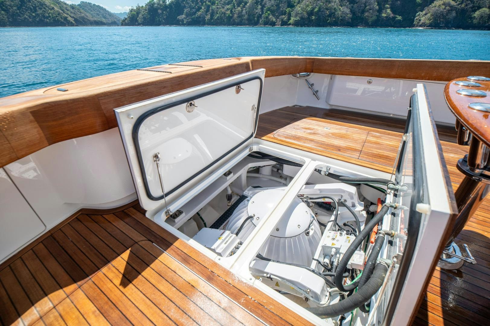 a boat on a deck aboard RAGIN CAJUN Yacht for Sale