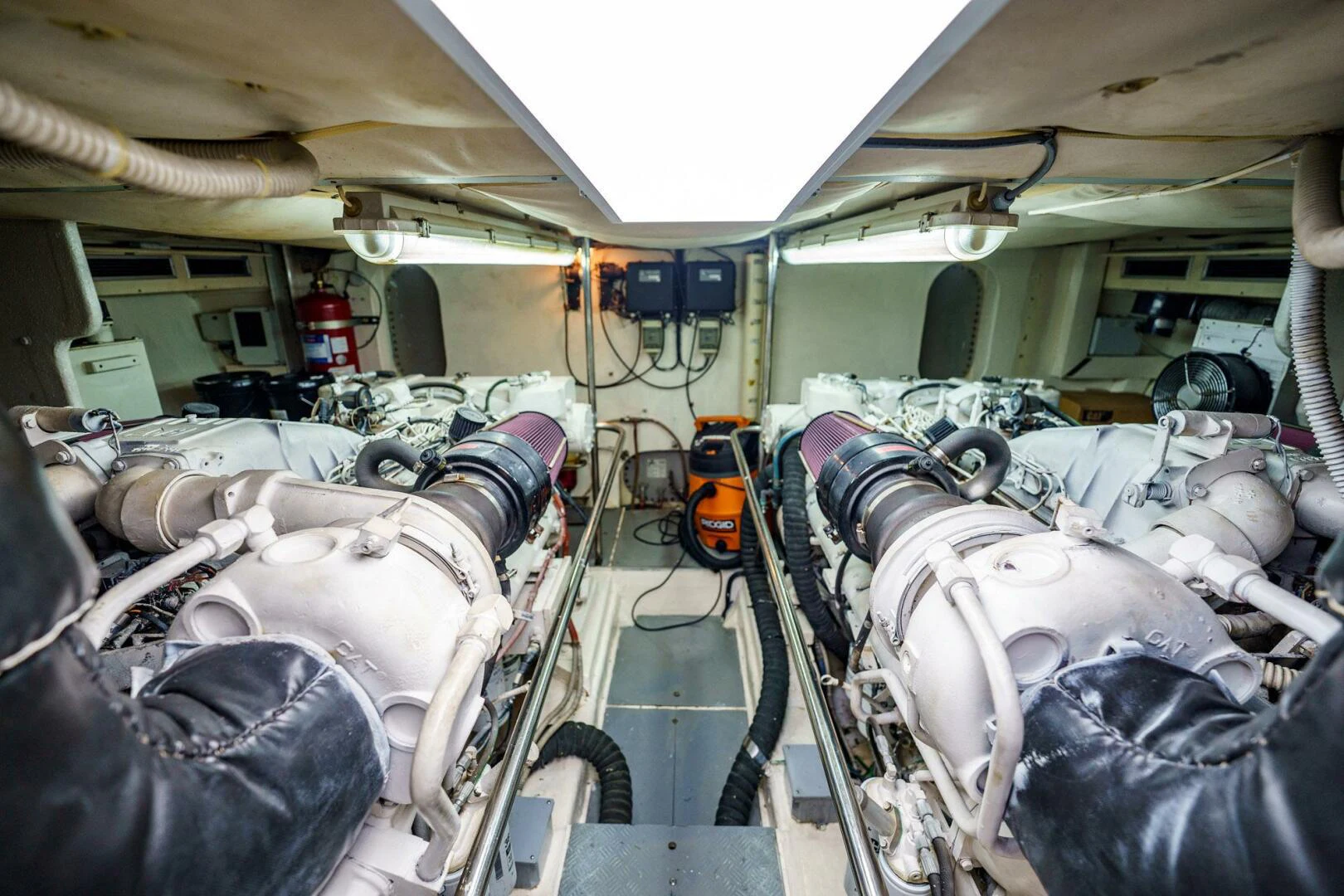 a room full of white and grey machinery aboard RABBIT Yacht for Sale