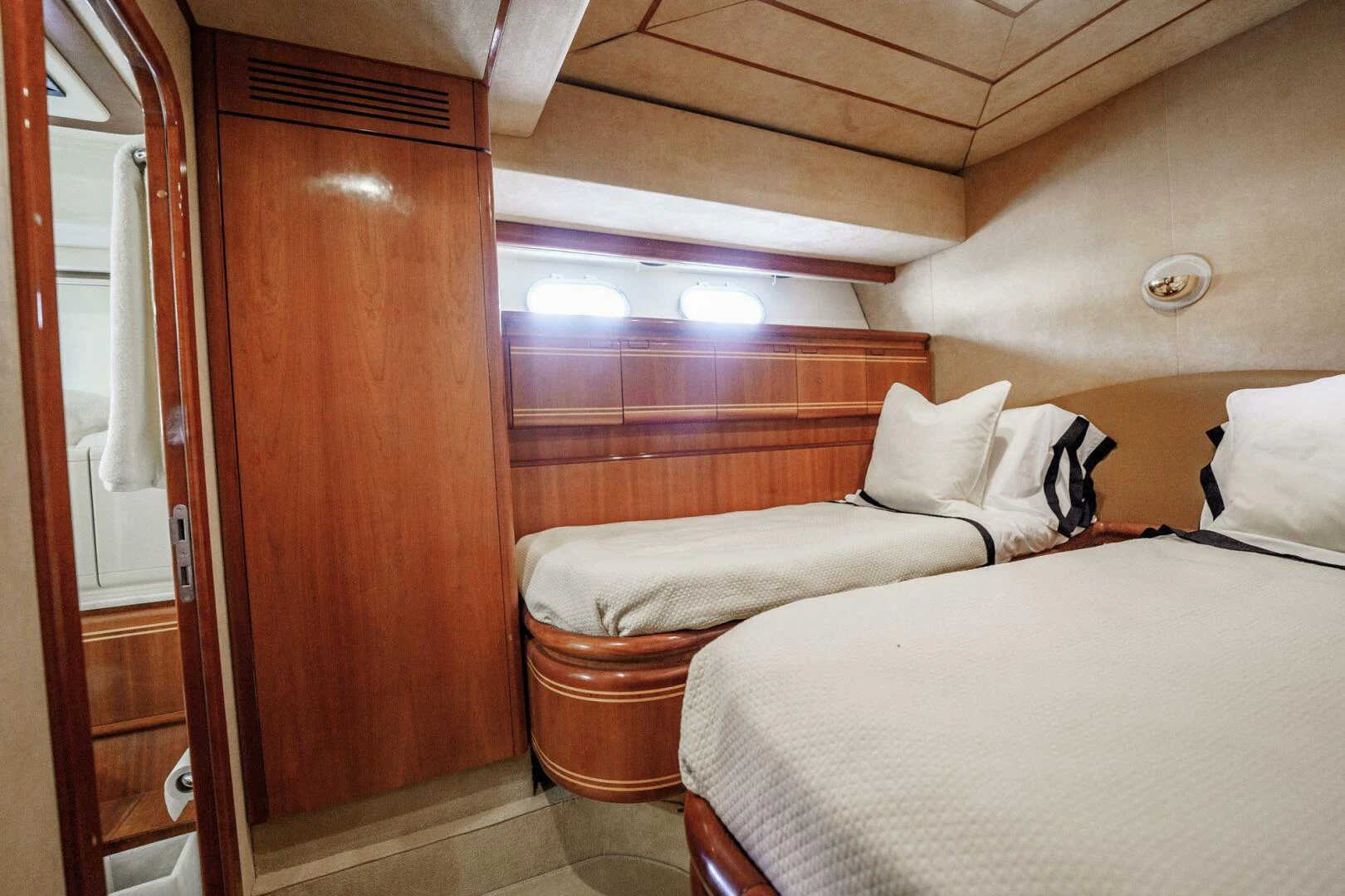 a room with two beds aboard RABBIT Yacht for Sale