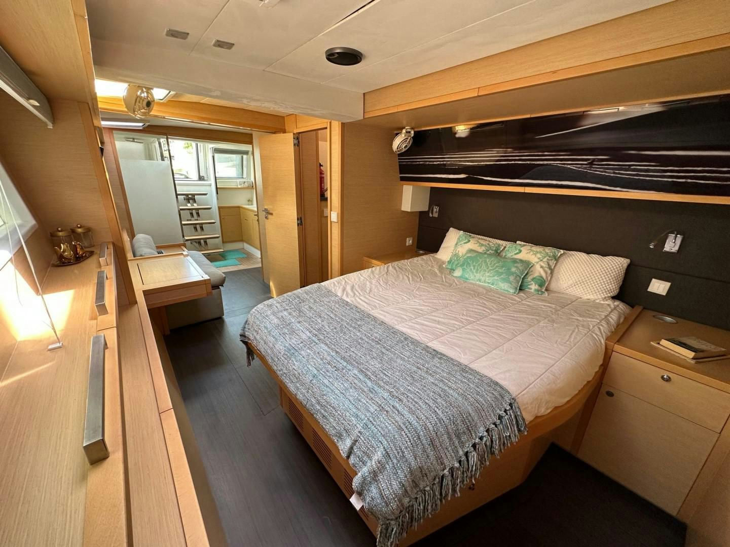 a bed in a room aboard OCEAN VIEW Yacht for Sale