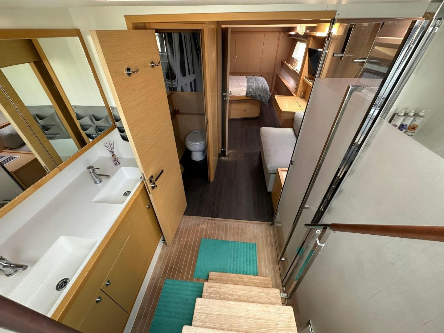 a view of a bathroom through a door aboard OCEAN VIEW Yacht for Sale