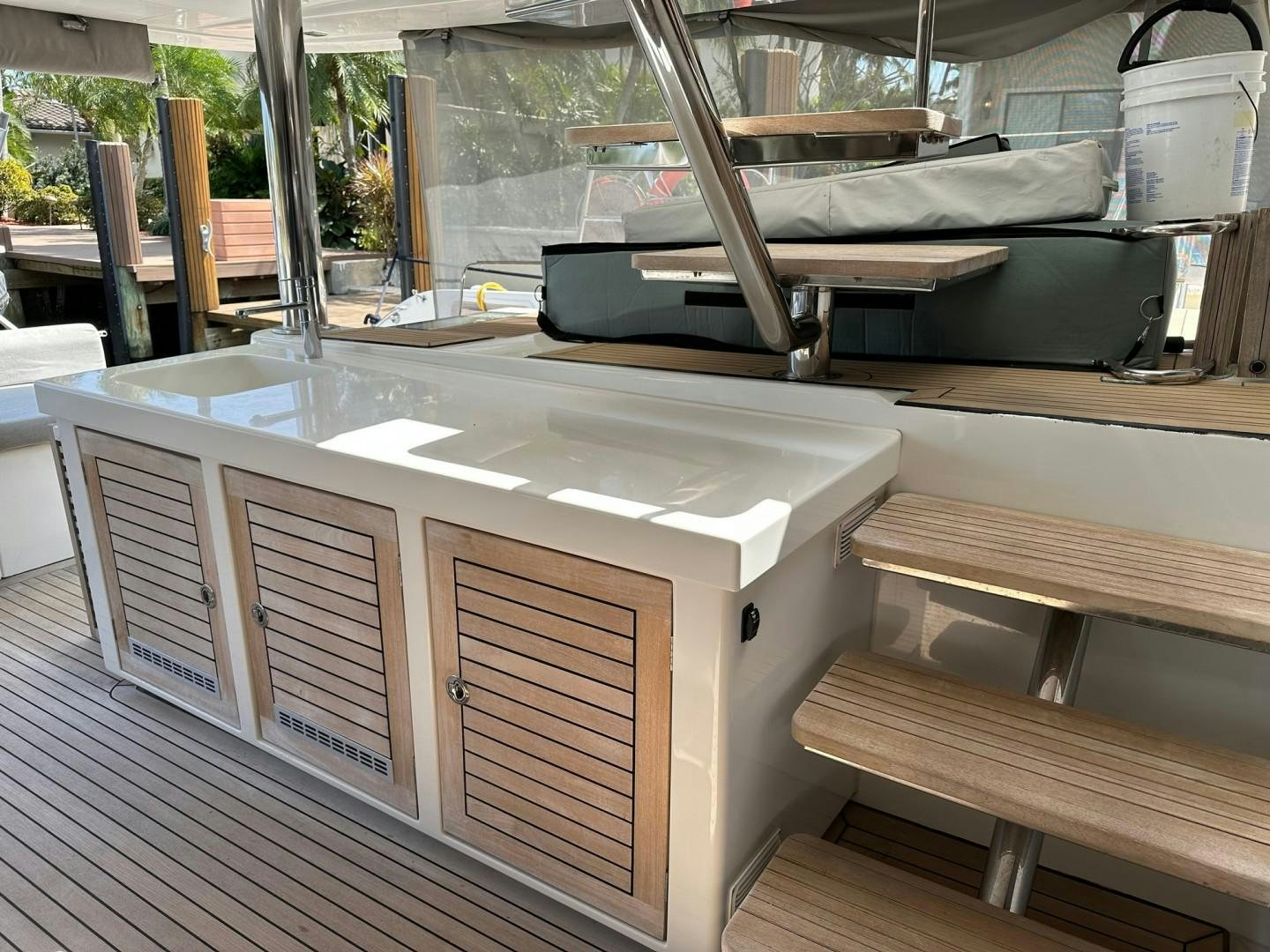 a kitchen with a large sink aboard OCEAN VIEW Yacht for Sale