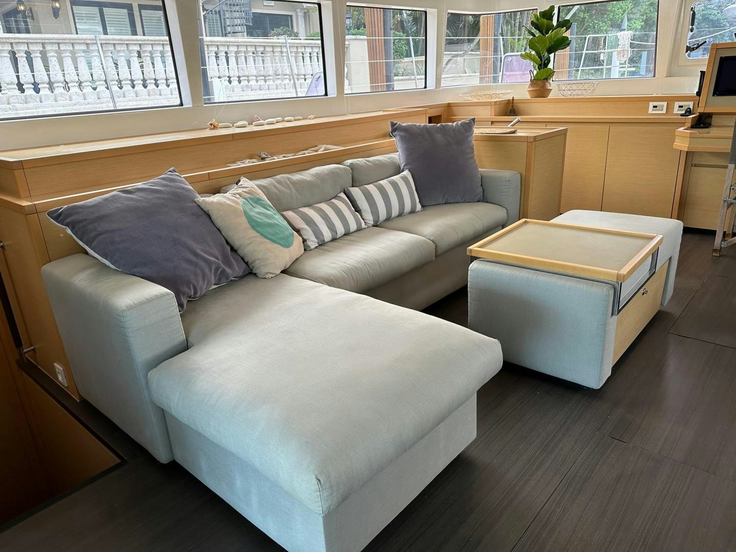 a couch in a room aboard OCEAN VIEW Yacht for Sale