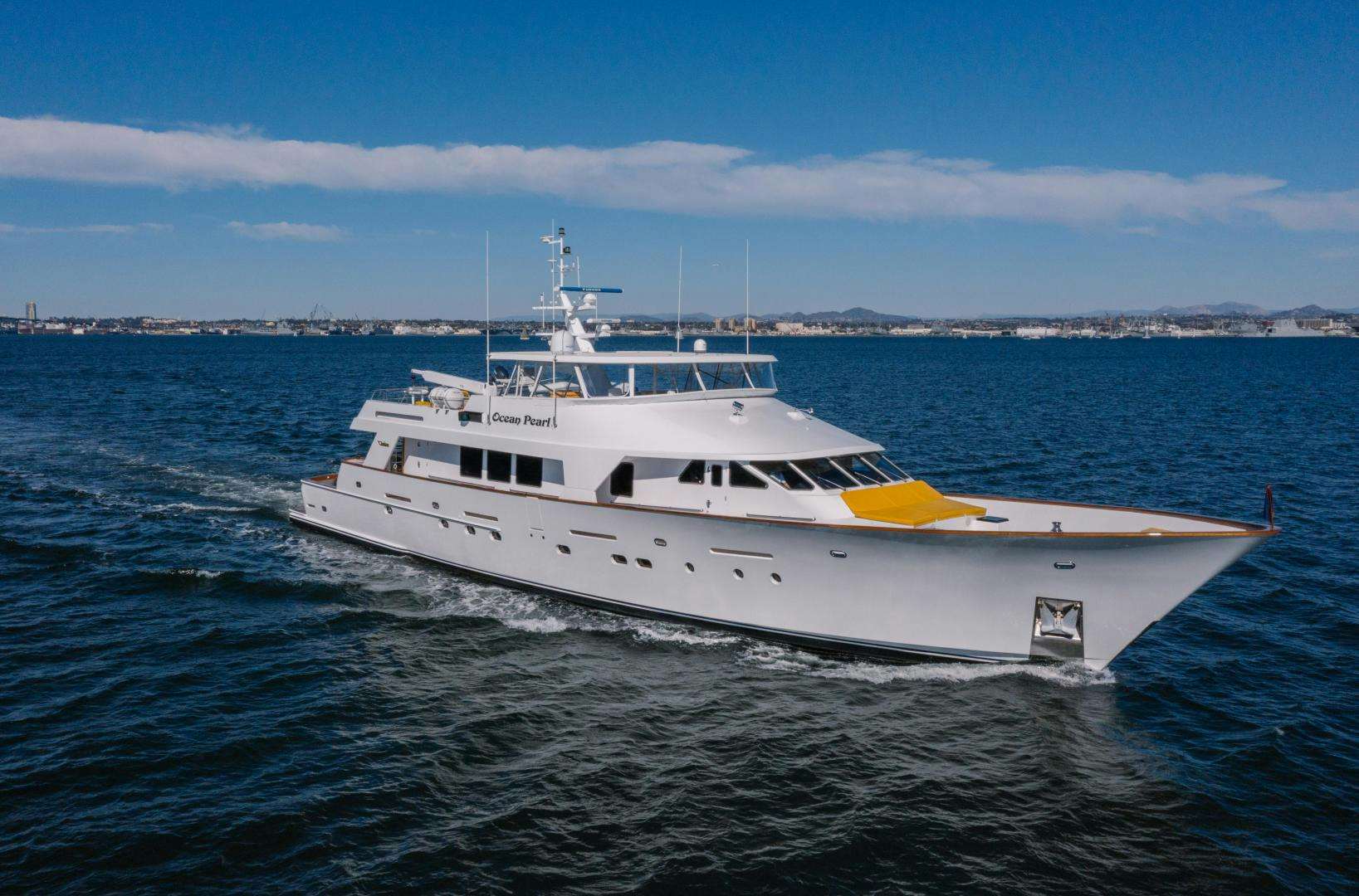 a white yacht in the water aboard OCEAN PEARL Yacht for Sale
