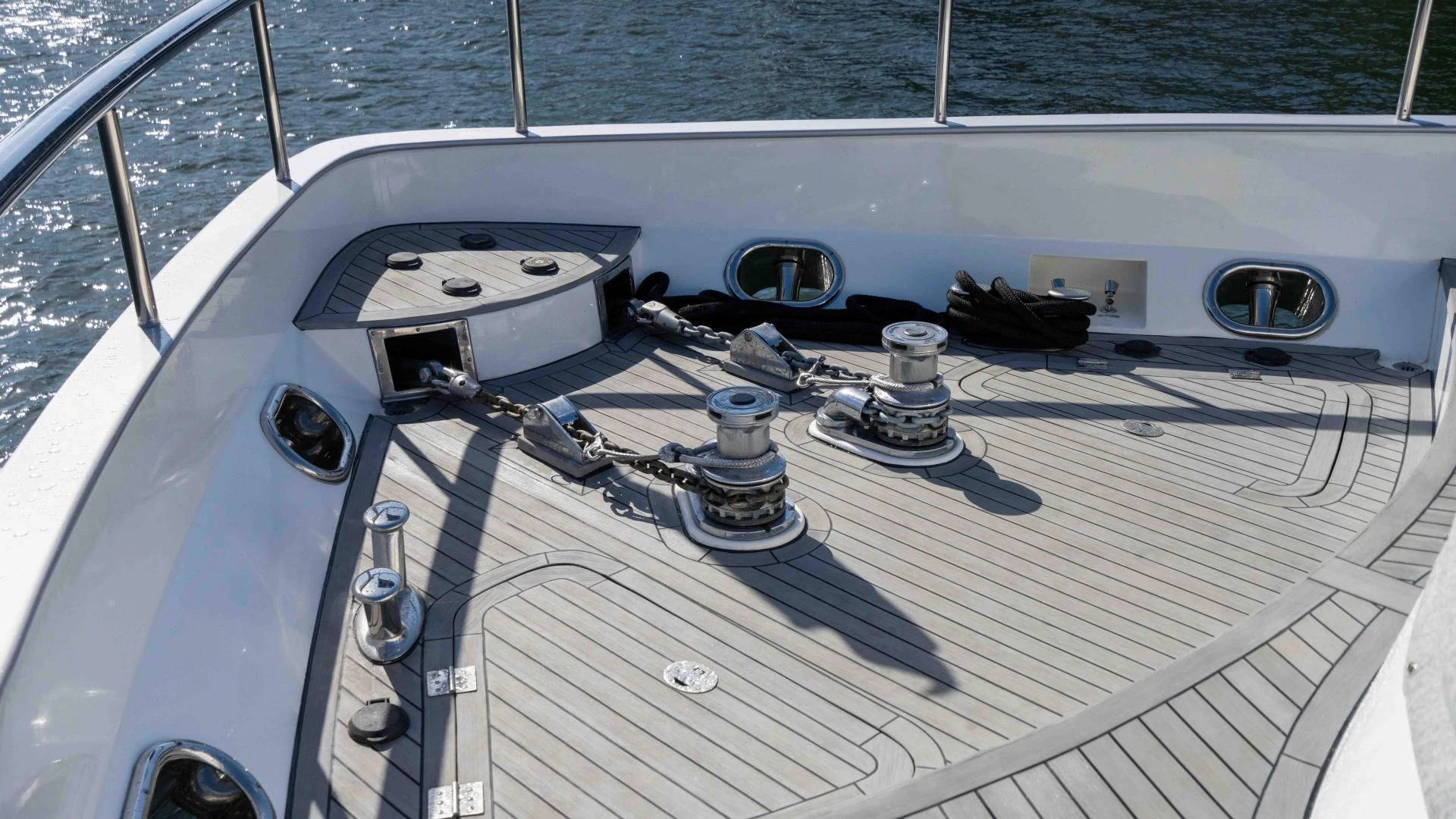 the front of a boat aboard NEVER SETTLE Yacht for Sale