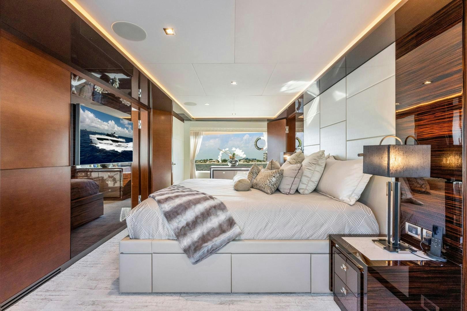a bed in a room aboard LIVING LIFE Yacht for Sale