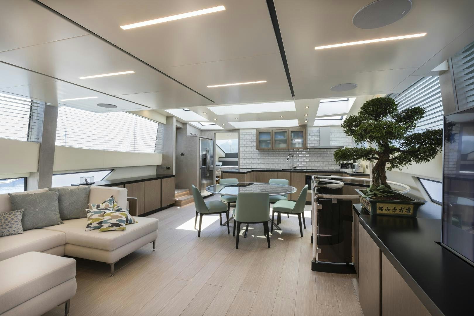 a modern looking living room aboard FRANCESCA Yacht for Sale