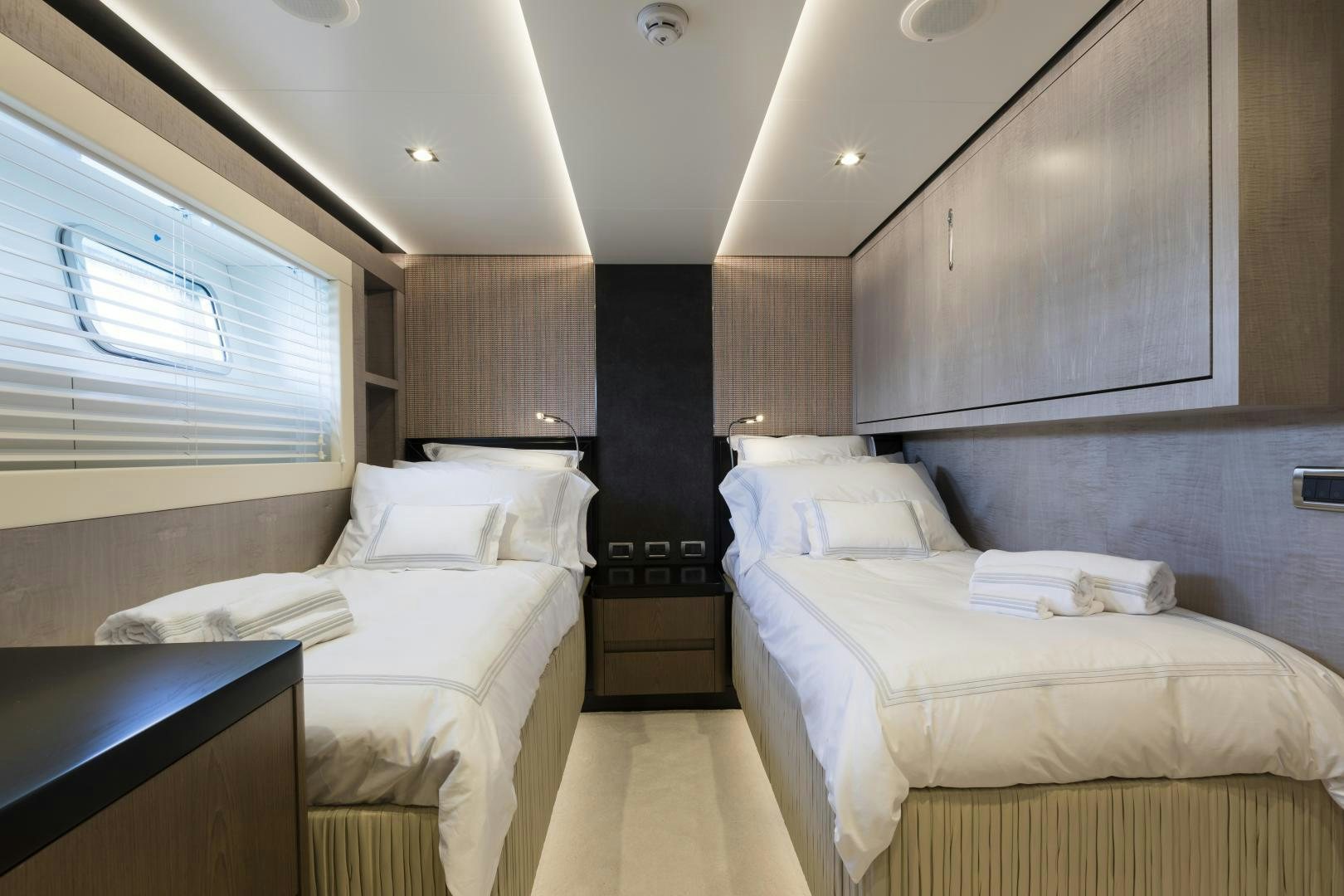 a room with two beds aboard FRANCESCA Yacht for Sale