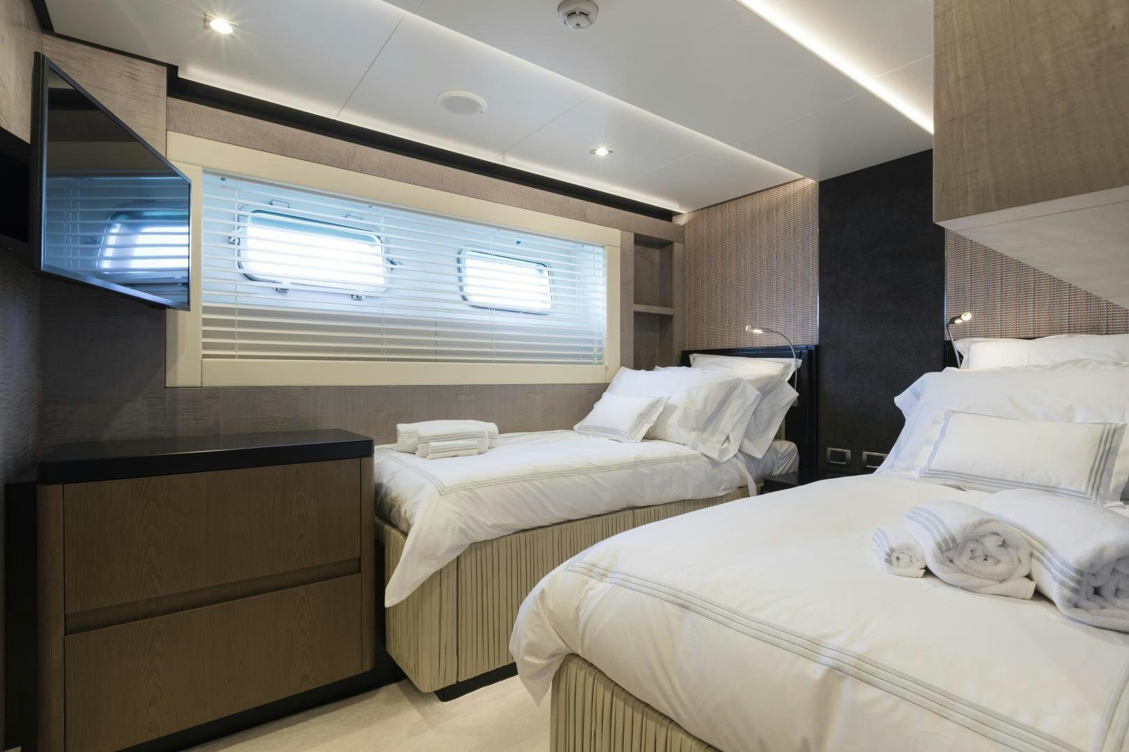 a room with two beds aboard FRANCESCA Yacht for Sale