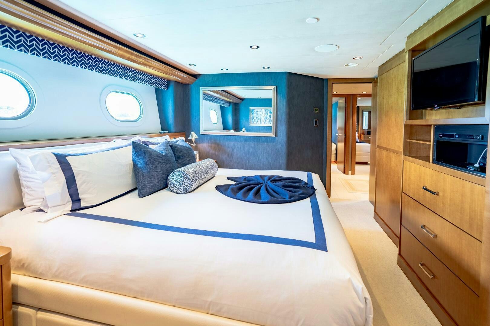 a bed in a room aboard FAR NIENTE Yacht for Sale