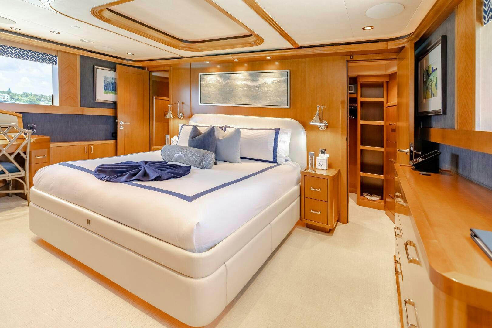 a bed in a room aboard FAR NIENTE Yacht for Sale