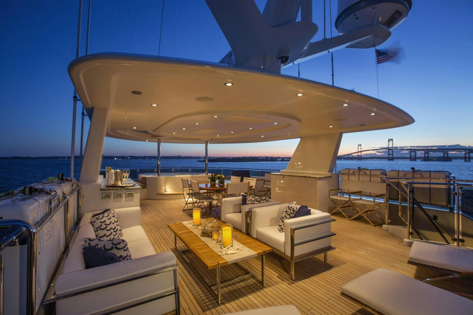 a deck with a view of the ocean and the deck aboard FAR NIENTE Yacht for Sale