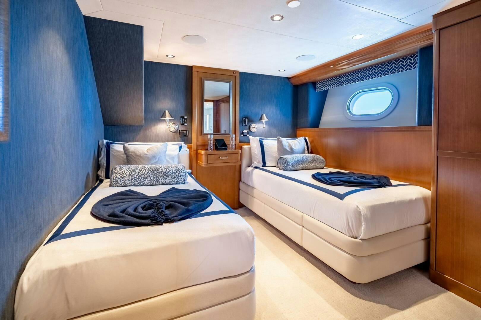 a couple of beds in a room aboard FAR NIENTE Yacht for Sale