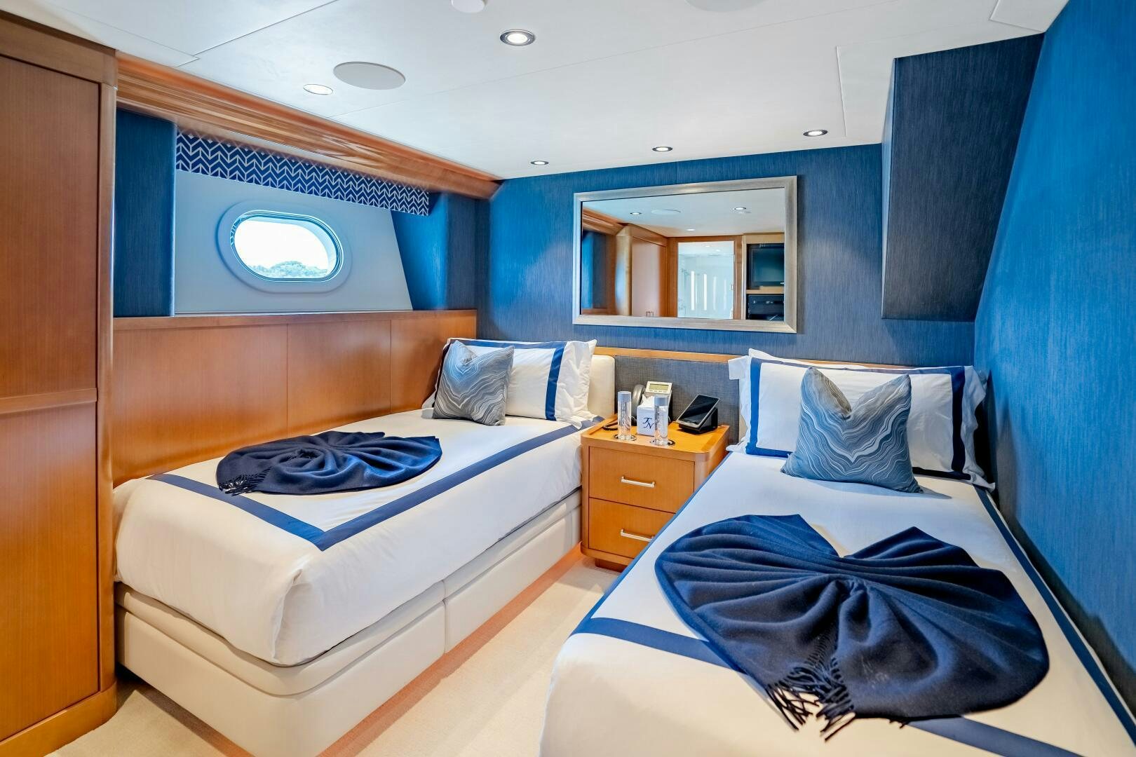 a couple of beds in a room aboard FAR NIENTE Yacht for Sale