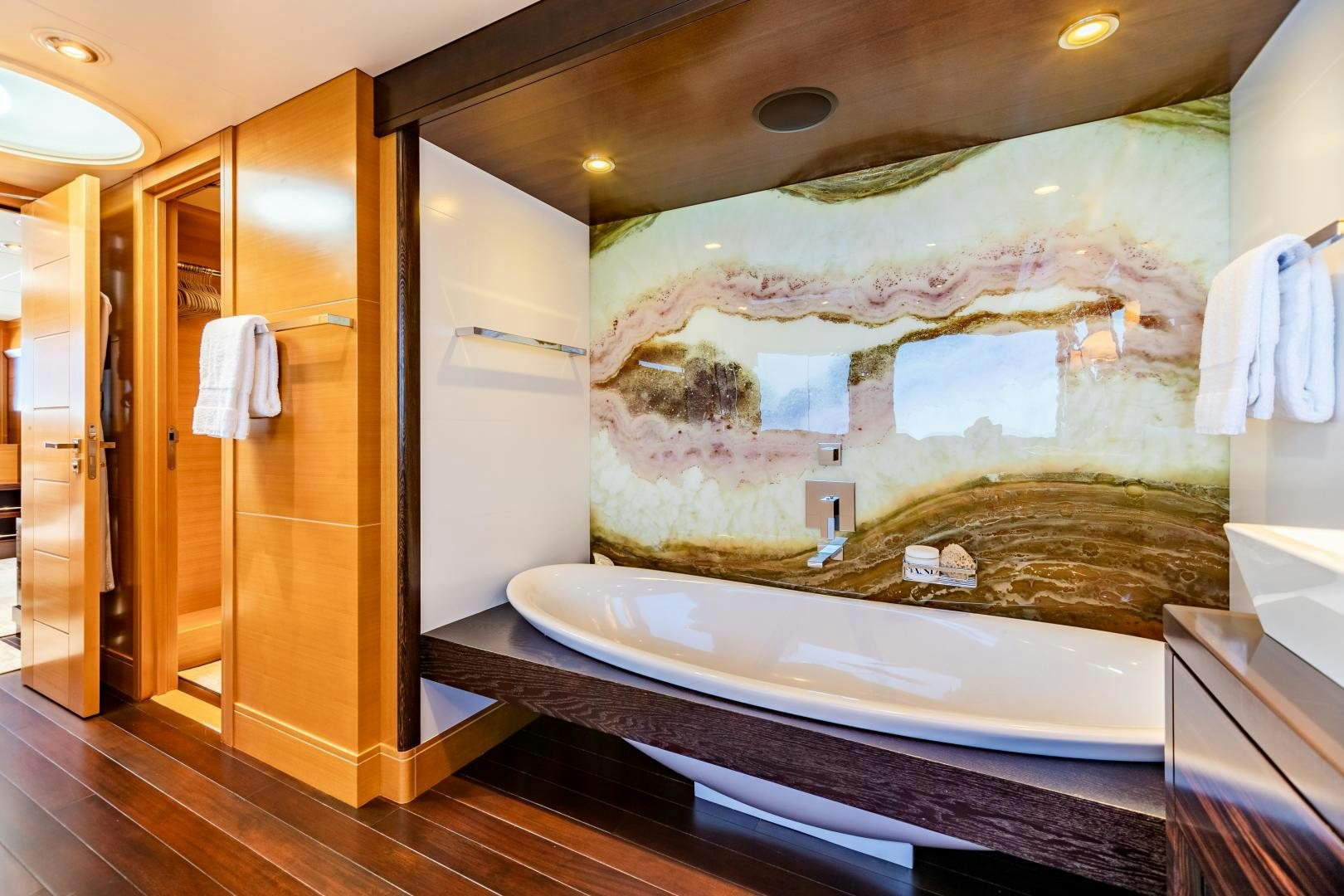 a bathroom with a large jacuzzi tub aboard ROCHADE Yacht for Sale