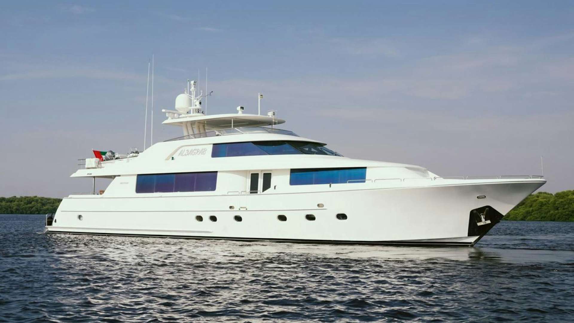 a white boat on water aboard AL3AGRAB Yacht for Sale