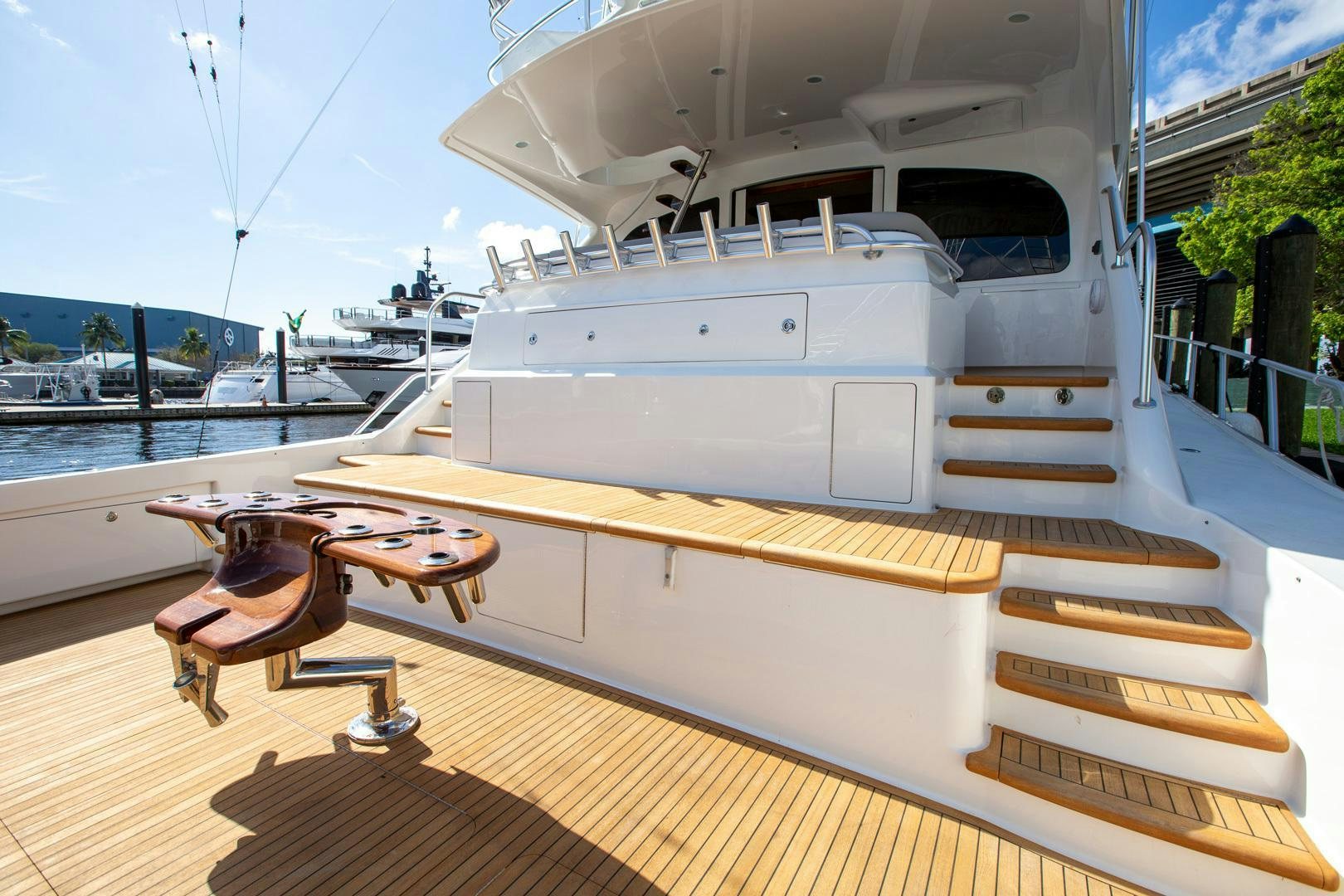 a boat on a deck aboard REEL HIGH'S Yacht for Sale