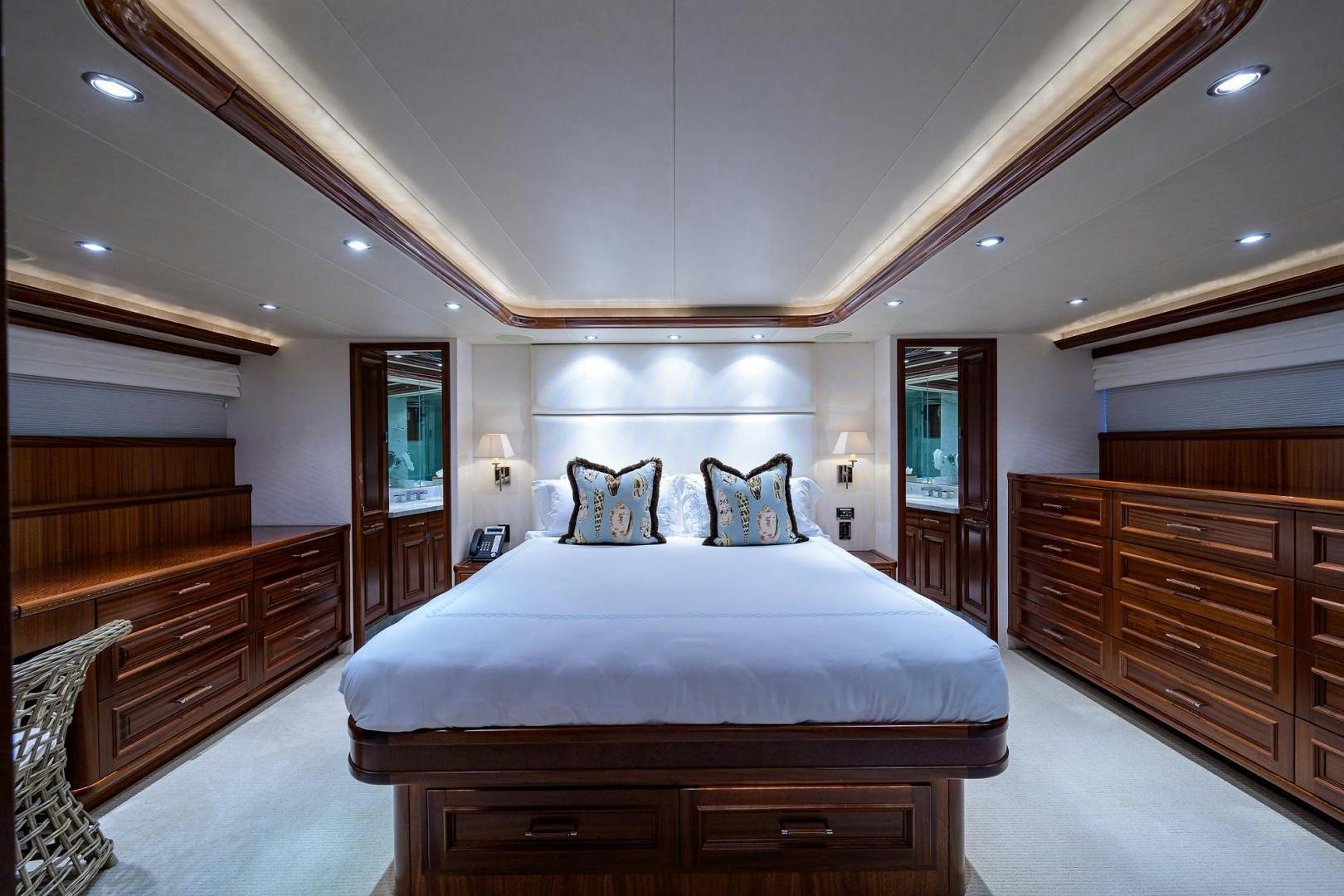 a large bedroom with a large bed aboard CERCA TROVA Yacht for Sale