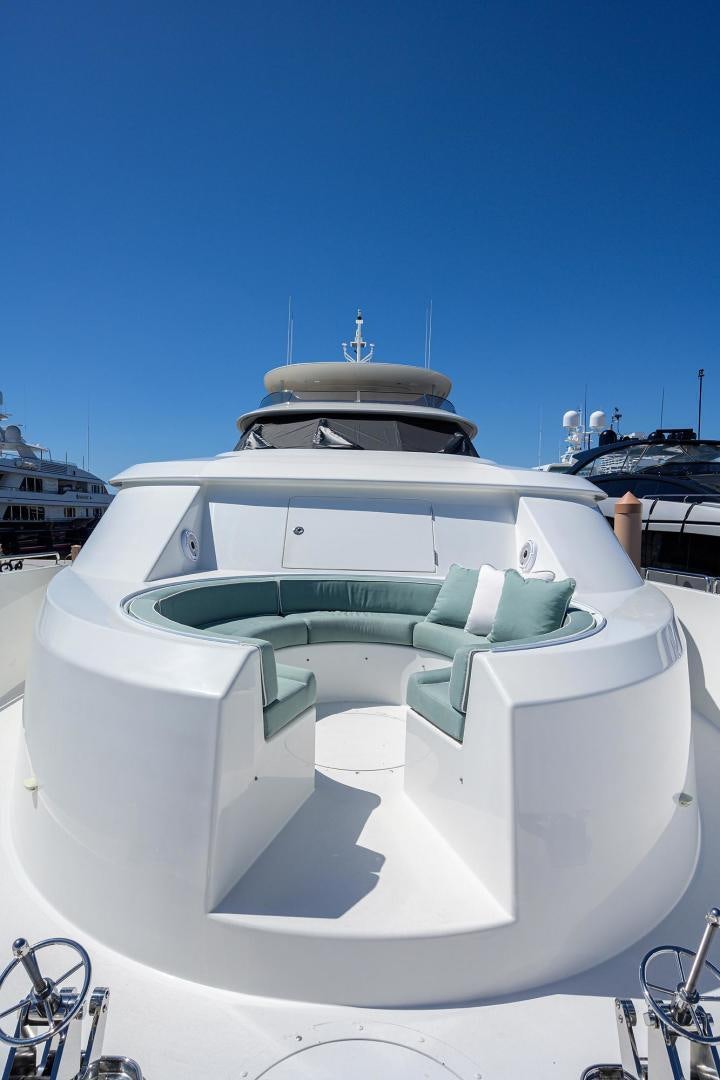 a white boat with a dome aboard CERCA TROVA Yacht for Sale