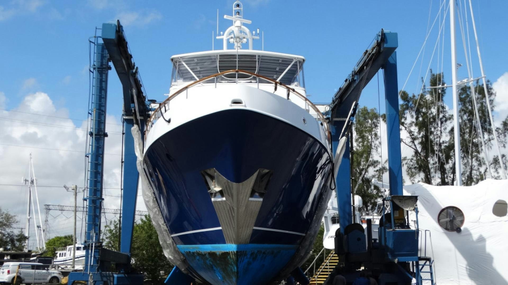 a large blue and white structure aboard MYU Yacht for Sale