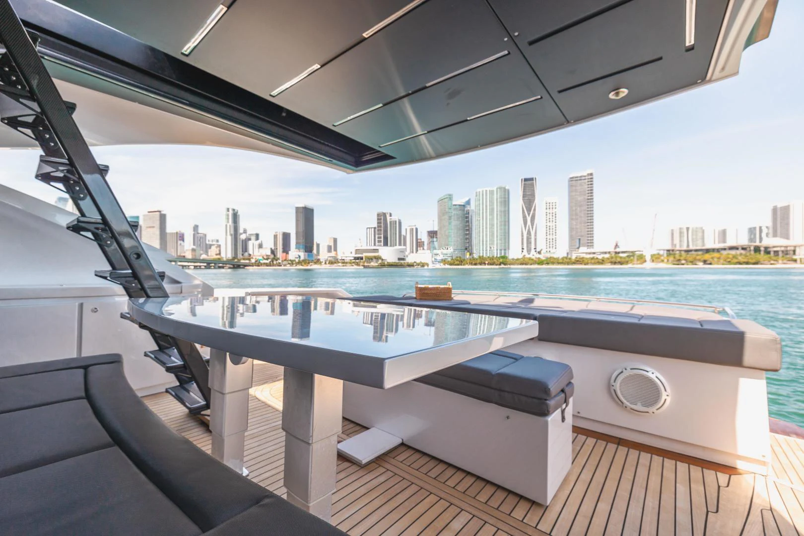 a pool with a city in the background aboard DOUBLE OR NOTHING Yacht for Sale