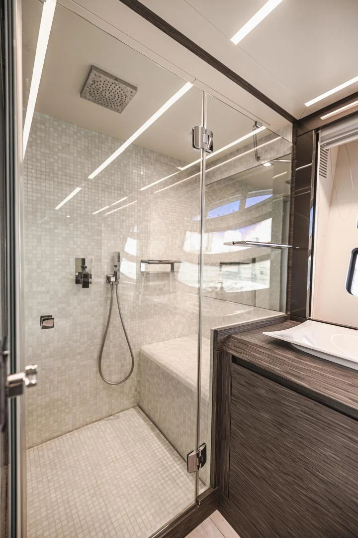 a shower unit in a bathroom aboard DOUBLE OR NOTHING Yacht for Sale