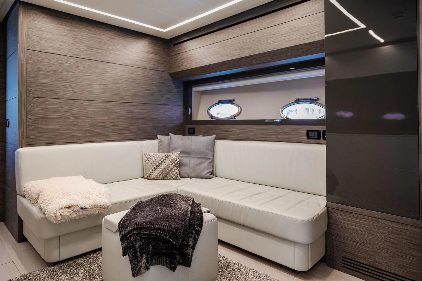 a couch in a room aboard DOUBLE OR NOTHING Yacht for Sale