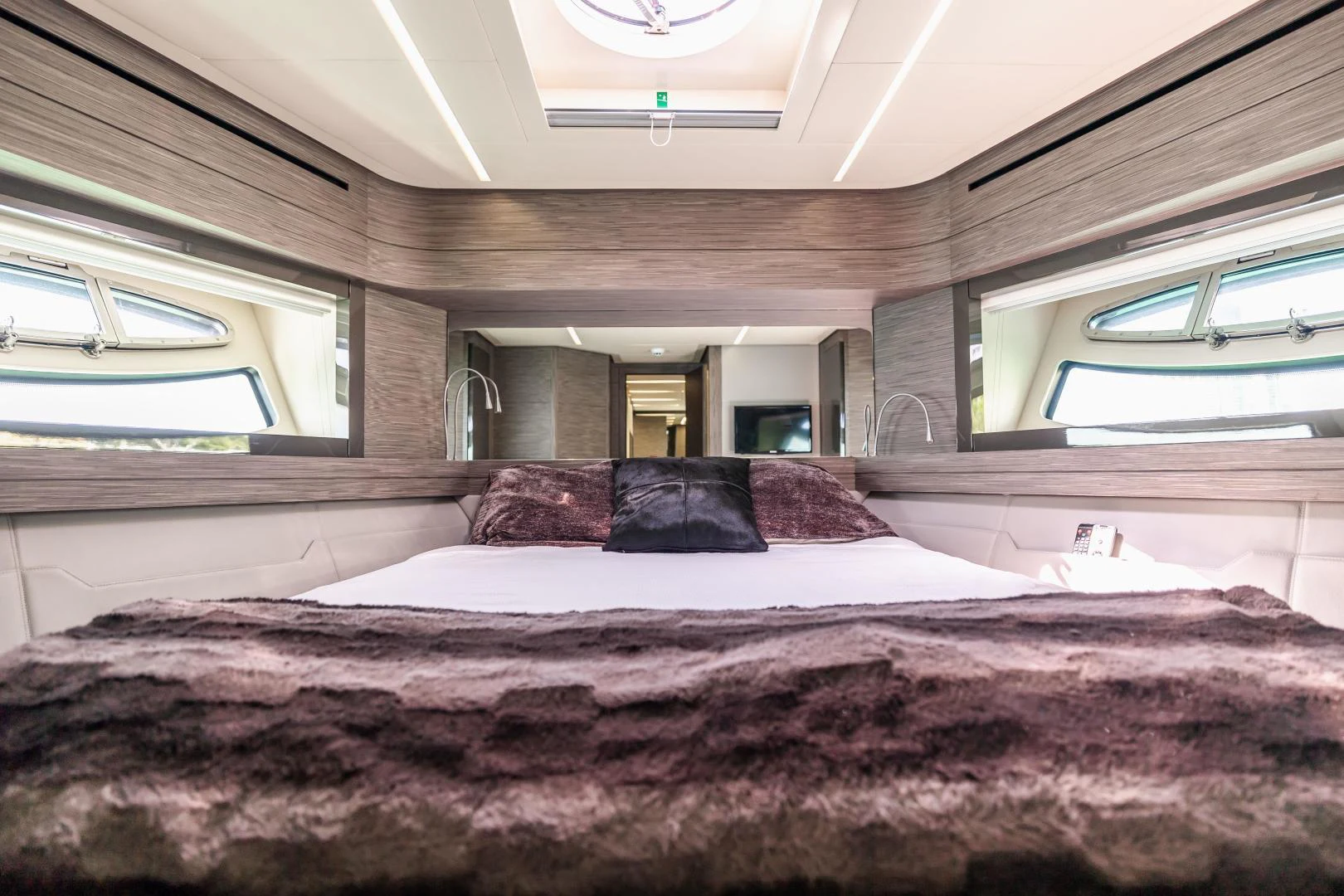 a bed in a room aboard DOUBLE OR NOTHING Yacht for Sale