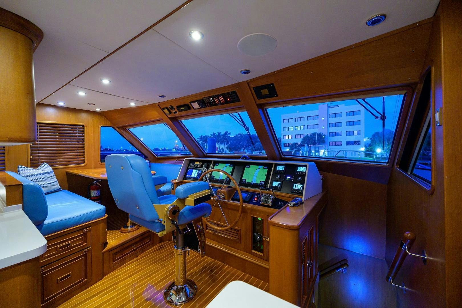 a room with a desk and a tv aboard HARD TIMES NAME RESERVED Yacht for Sale