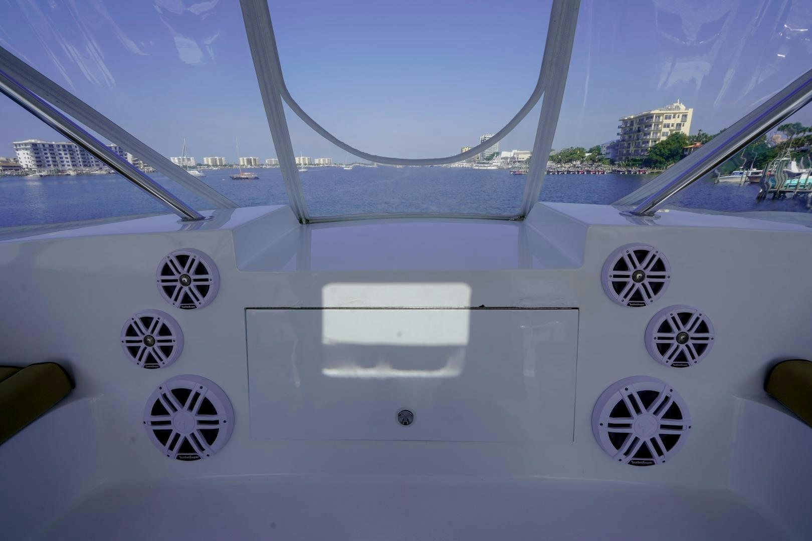 the front of a white boat aboard BIG ENOS Yacht for Sale