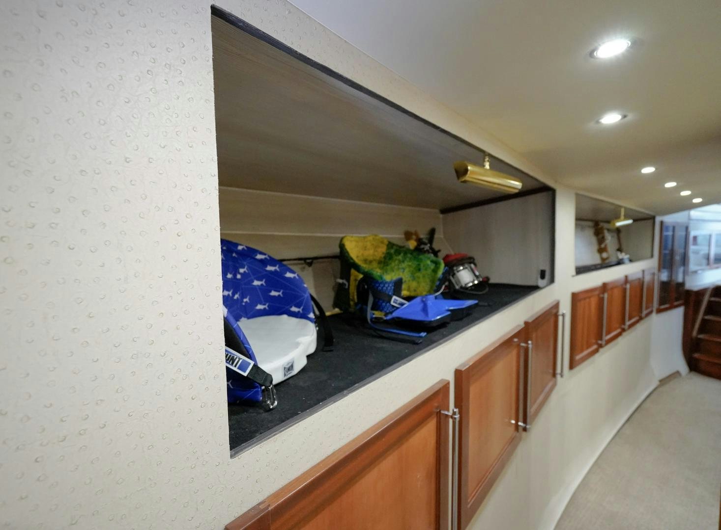a kitchen with a sink and cabinets aboard BIG ENOS Yacht for Sale