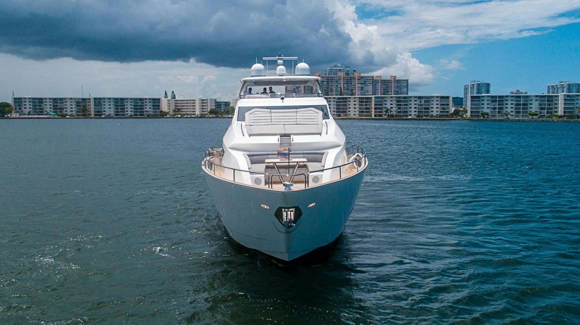 a large white ship in the water aboard QUANTUM Yacht for Sale