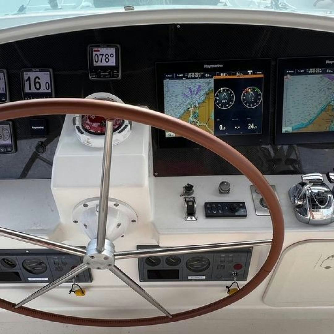 a machine with a steering wheel aboard MATAU Yacht for Sale