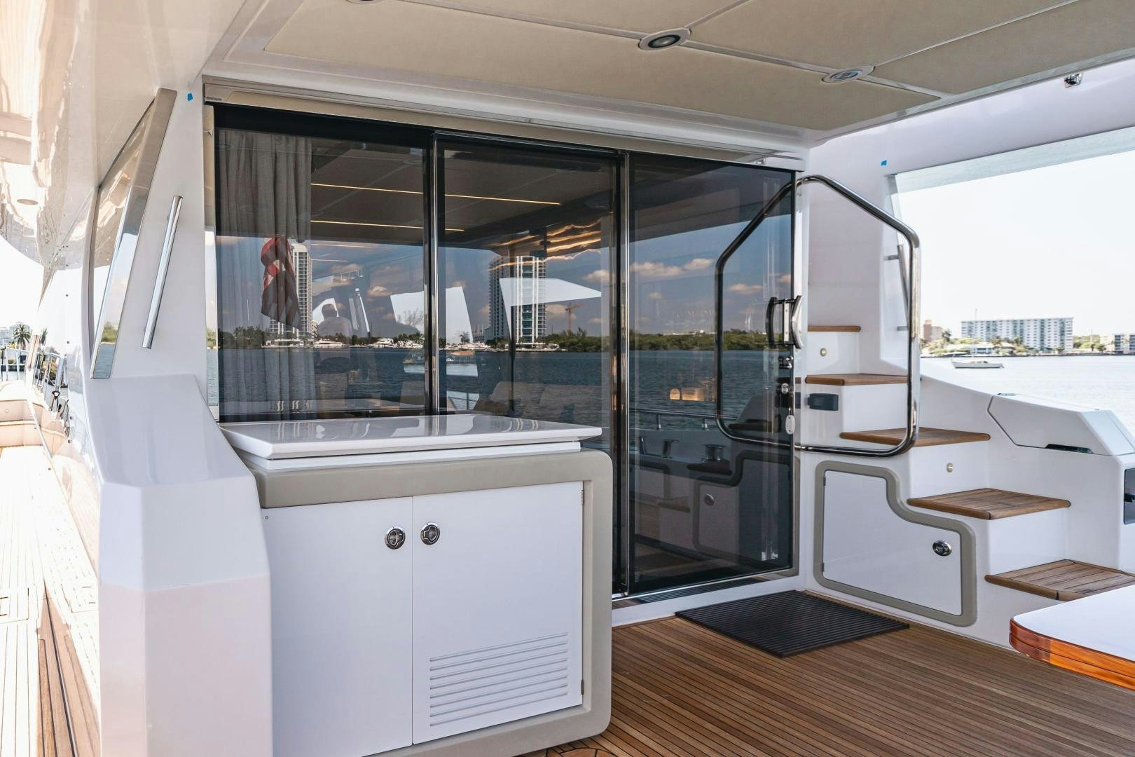 a room with a large glass door aboard MIREYA Yacht for Sale