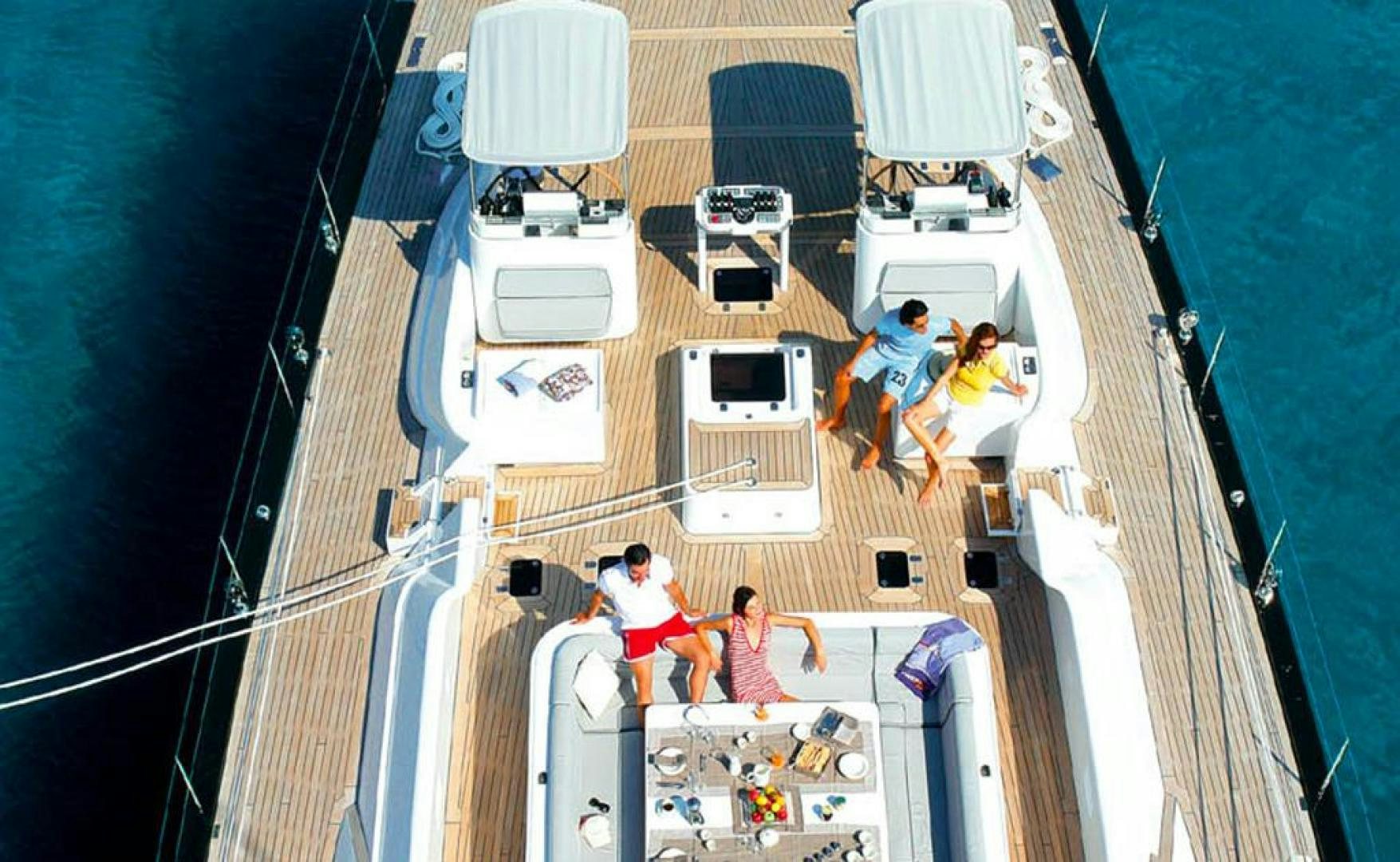 a group of people standing on a deck of a ship aboard ARISTARCHOS Yacht for Charter