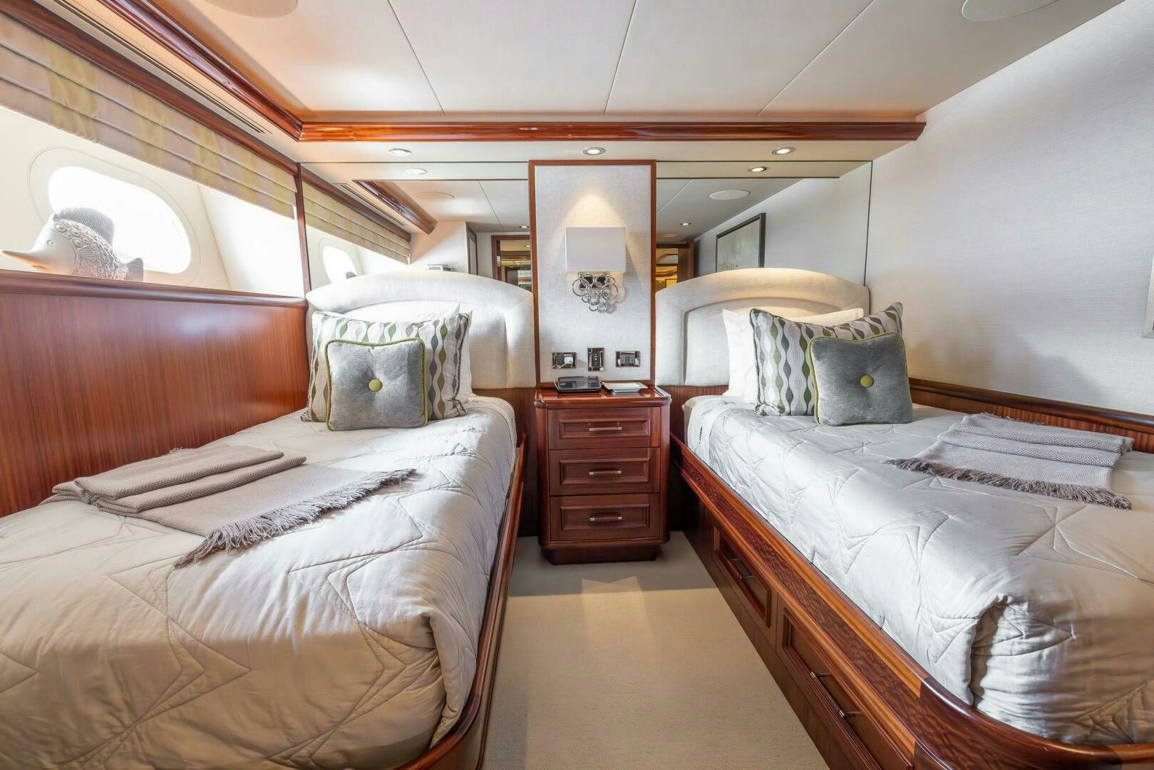 a room with two beds aboard SEAHAWK Yacht for Sale