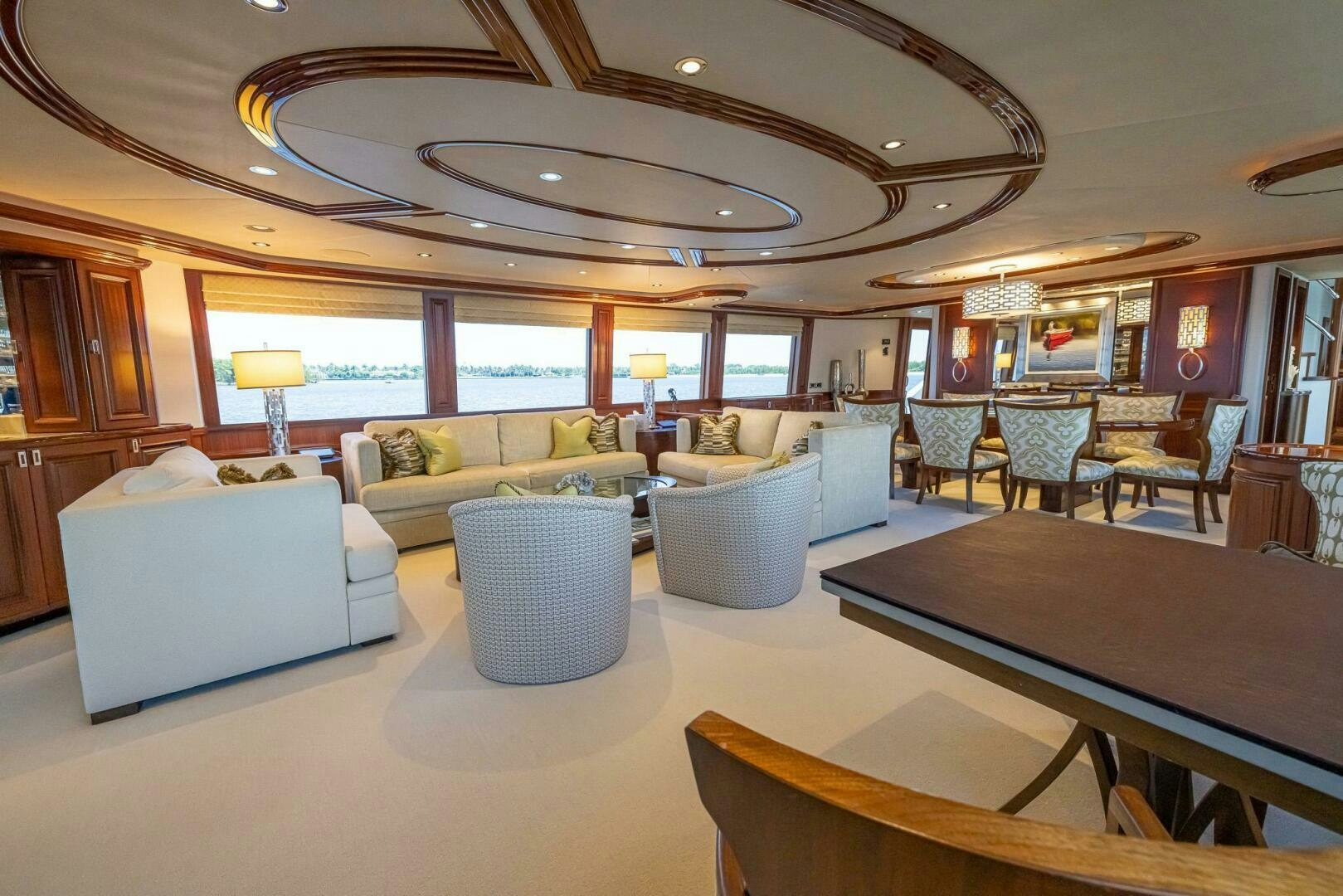 a large living room with a large open floor plan aboard SEAHAWK Yacht for Sale