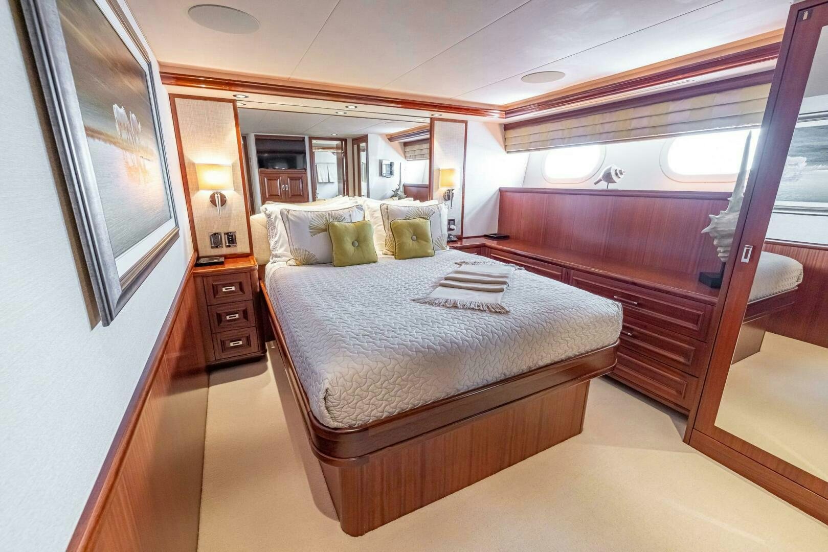 a bed in a room aboard SEAHAWK Yacht for Sale