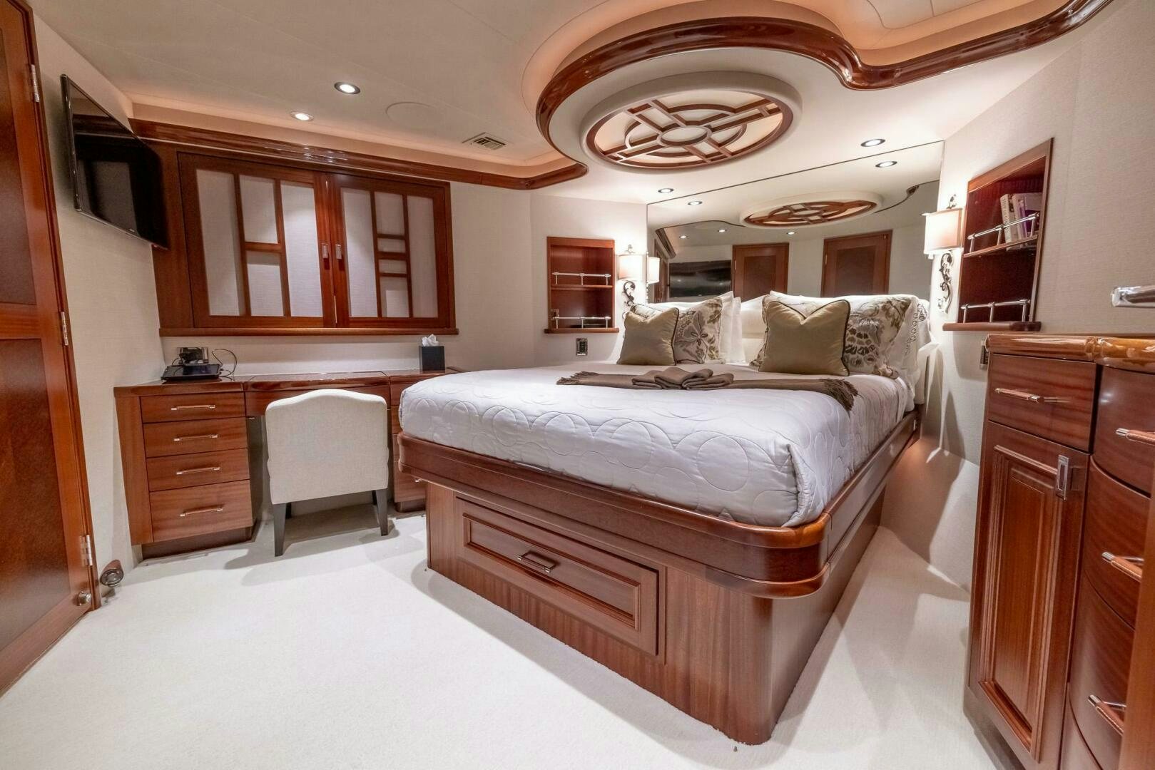 a large bedroom with a large bed aboard SEAHAWK Yacht for Sale