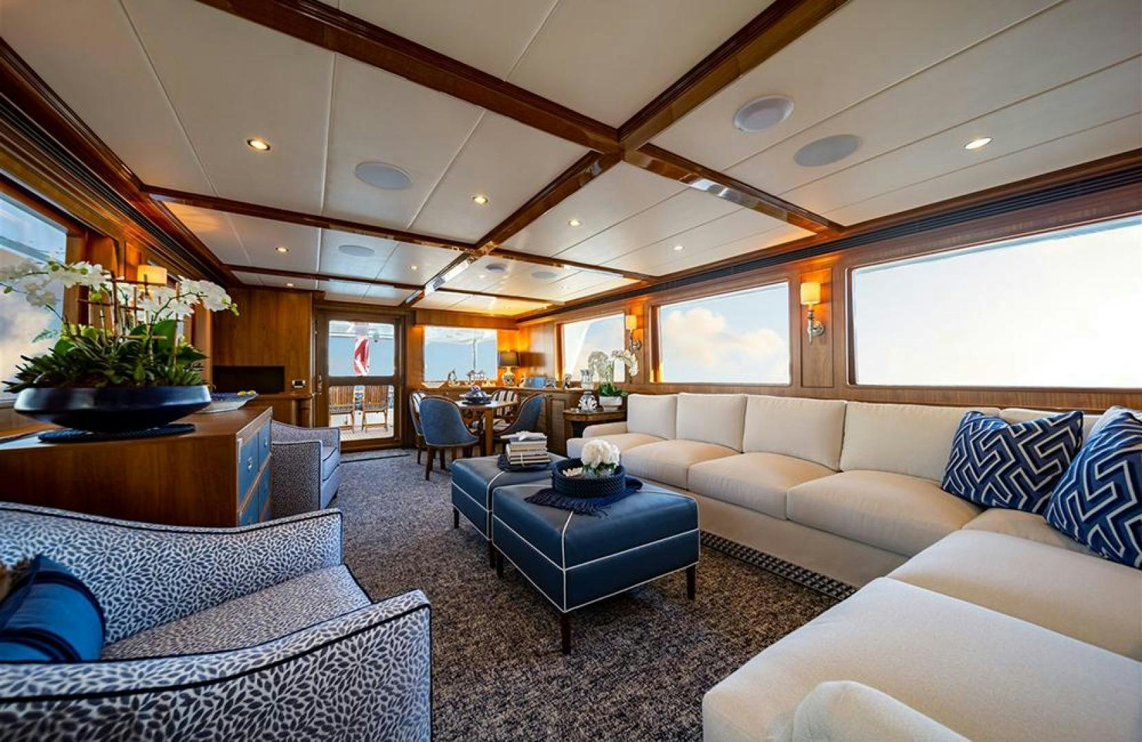a living room with a large ceiling aboard JULIANNE NAME RESERVED Yacht for Sale