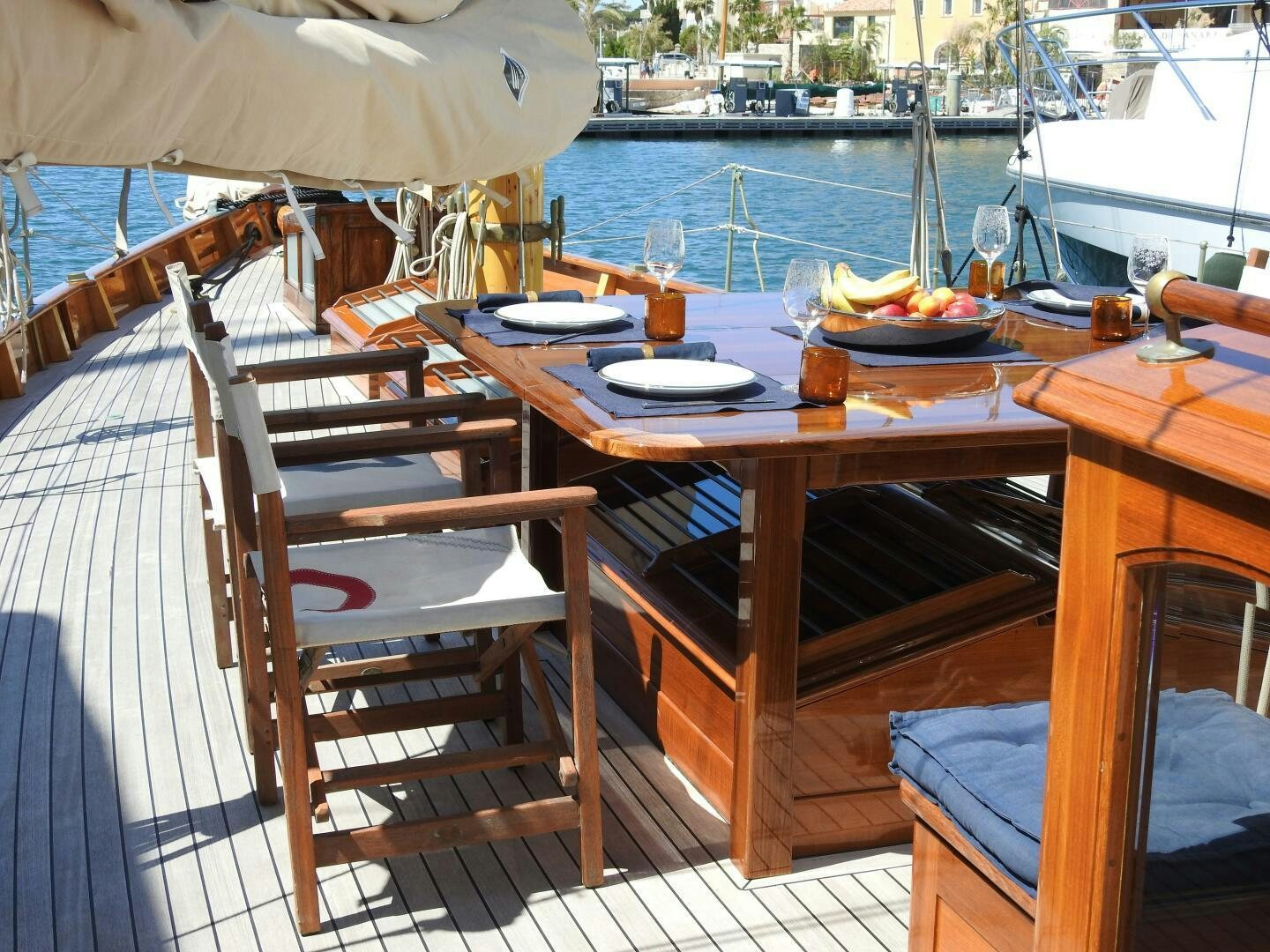 a table with a chair on it aboard ARMIDE Yacht for Sale