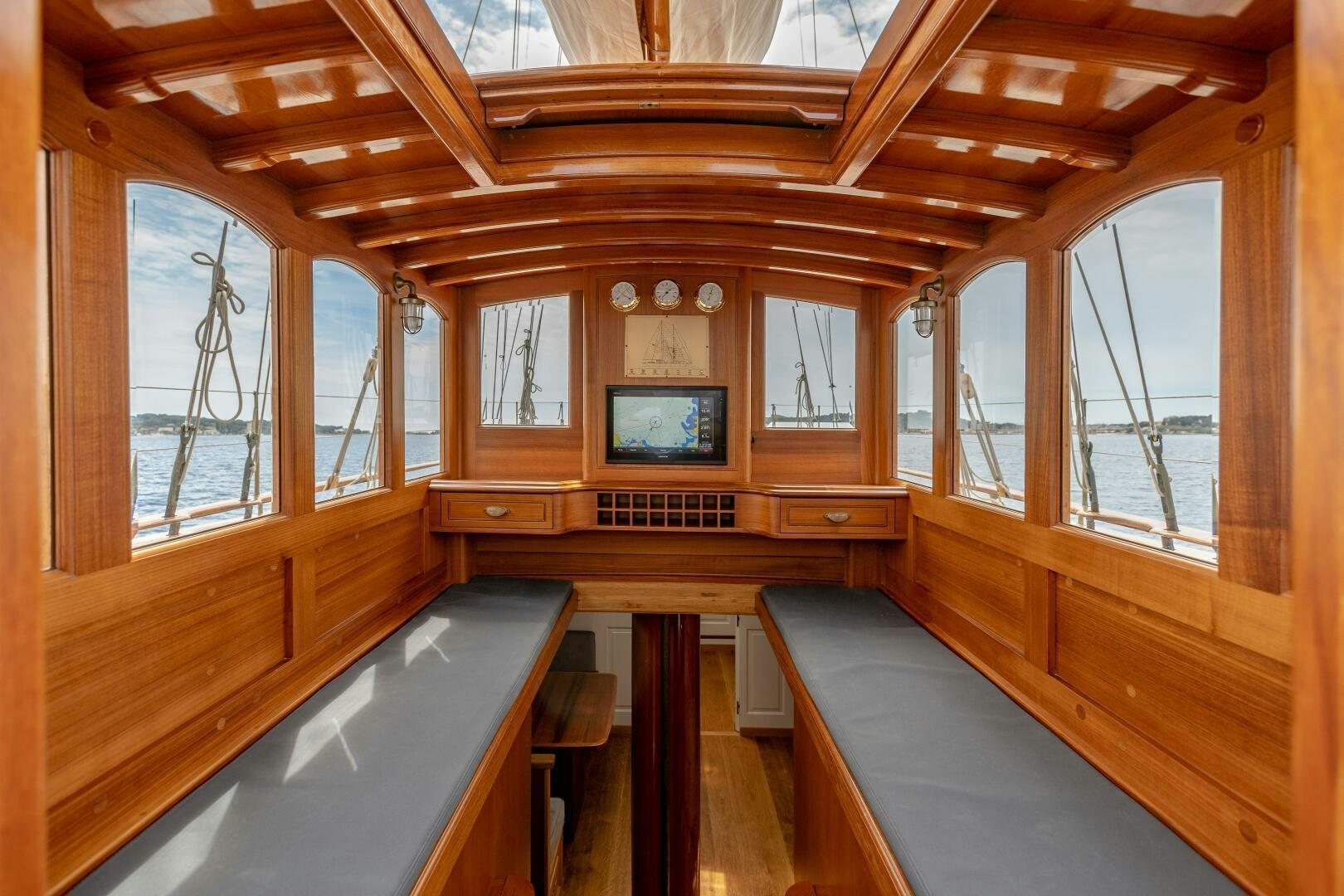 inside of a wooden building aboard ARMIDE Yacht for Sale