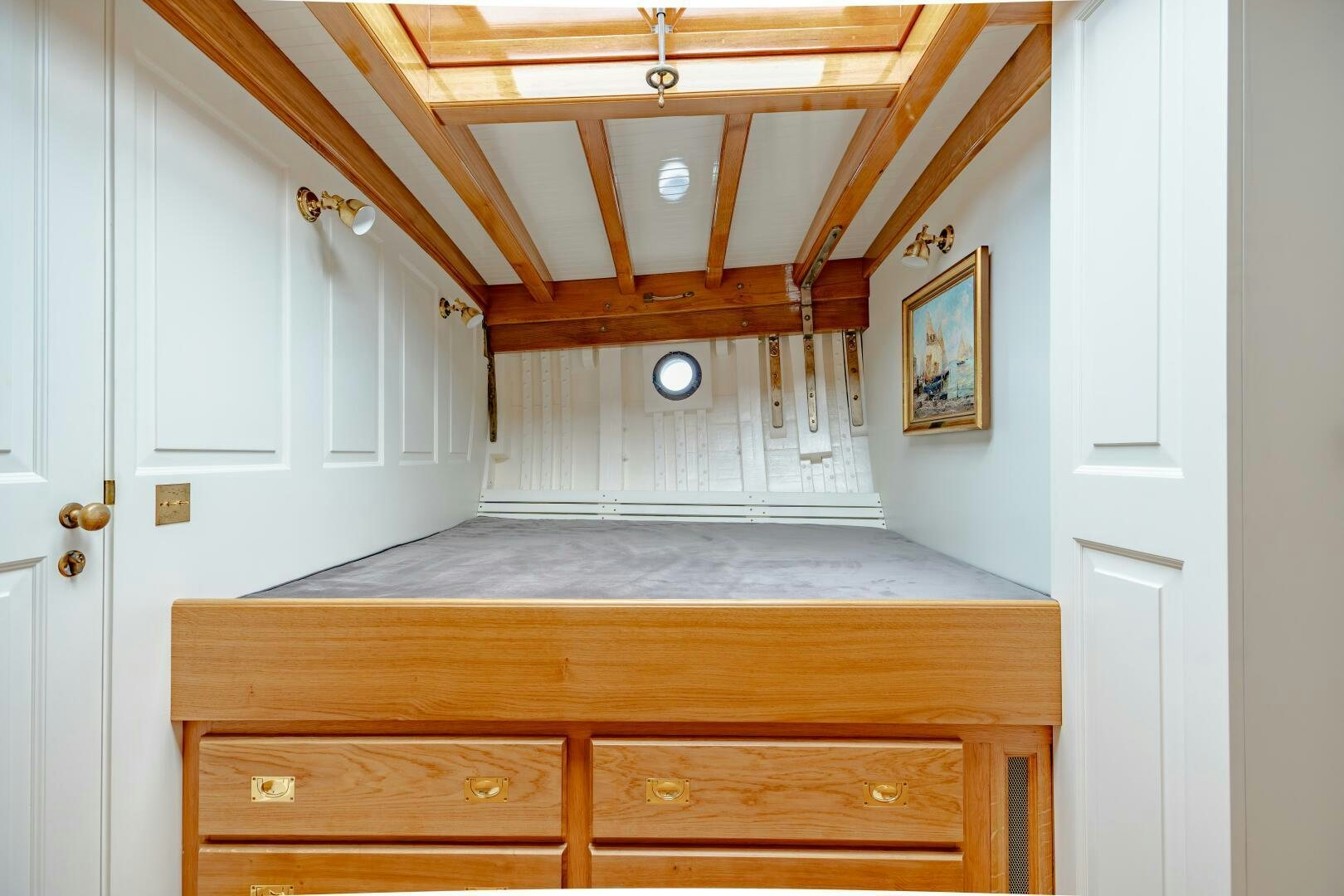 a wooden room with a wood ceiling aboard ARMIDE Yacht for Sale