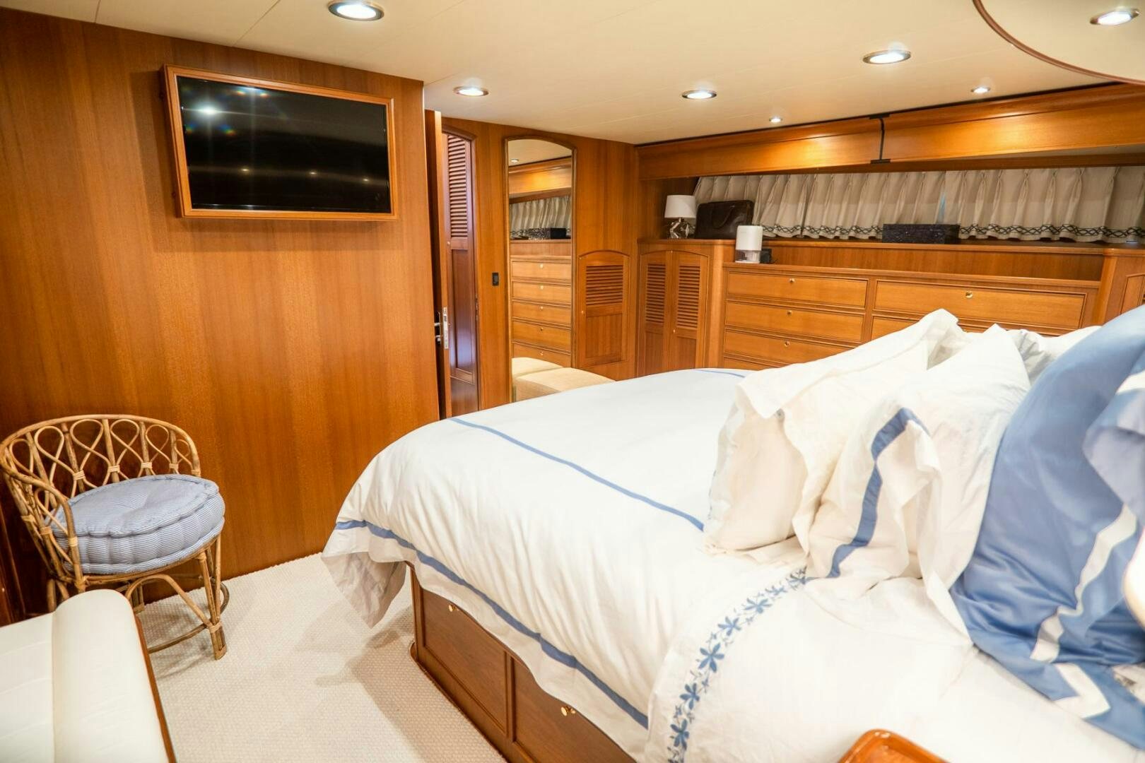 a bed in a room aboard QUARRY Yacht for Sale