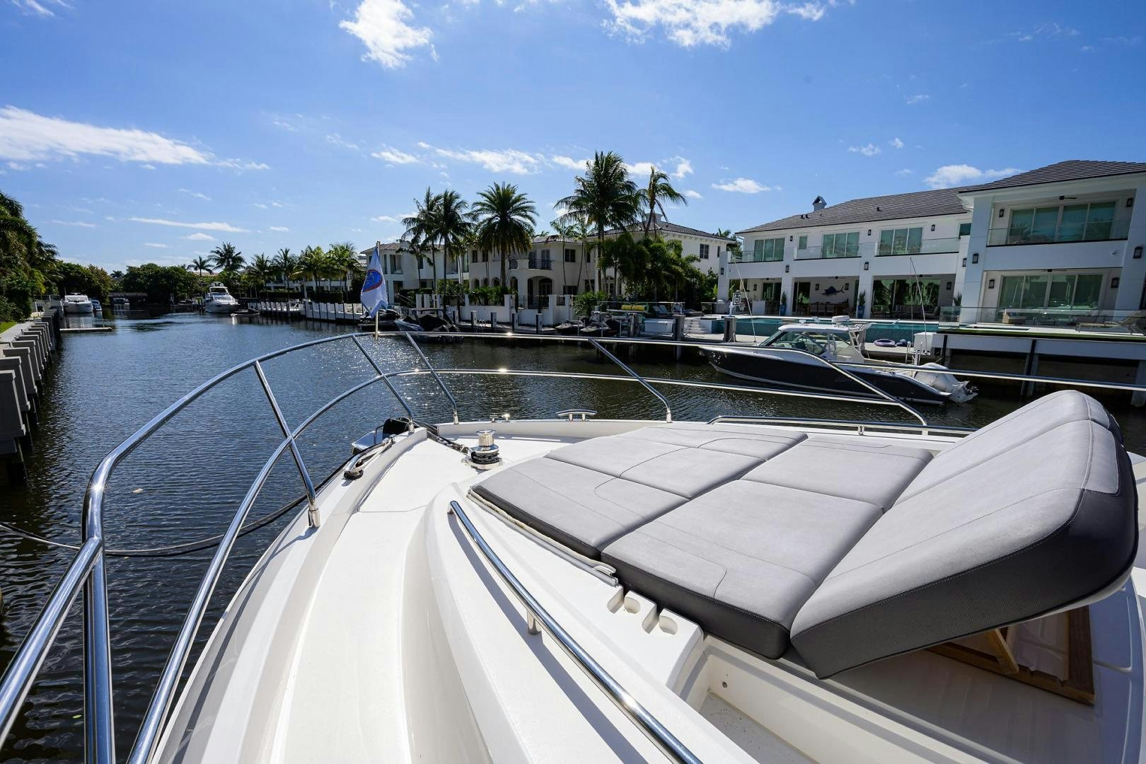 a boat in a harbor aboard KHATCH YOU LATER Yacht for Sale