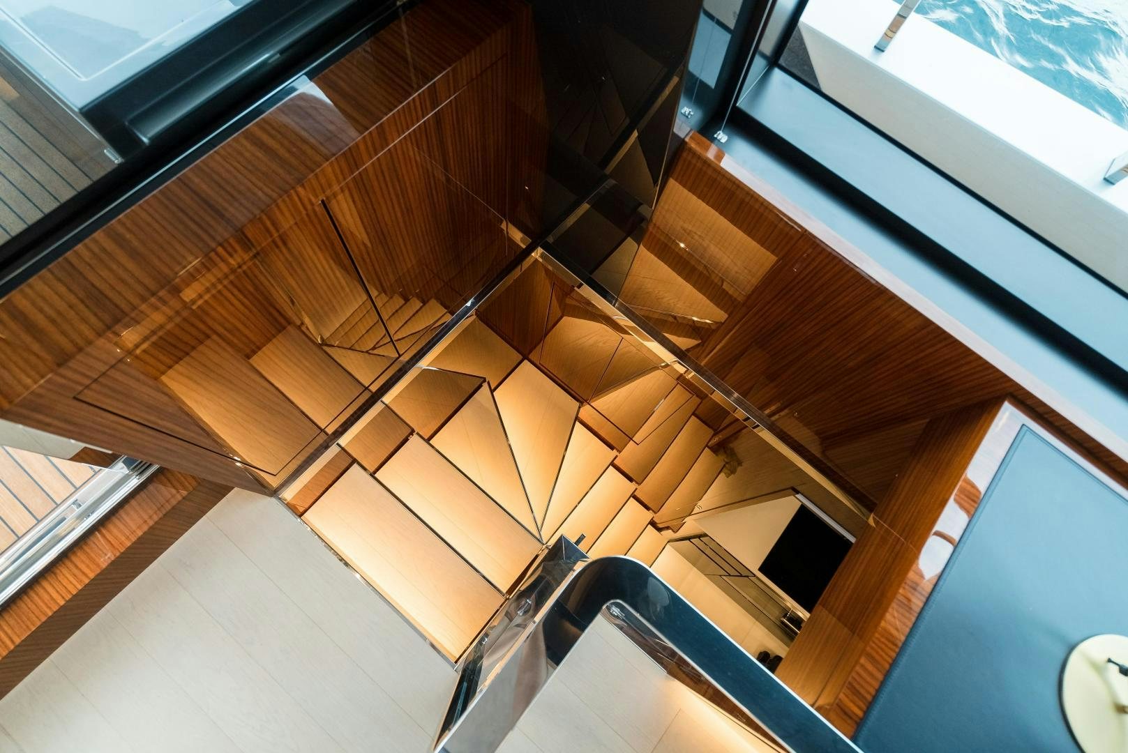 a close-up of some stairs aboard BEL SOGNO Yacht for Sale