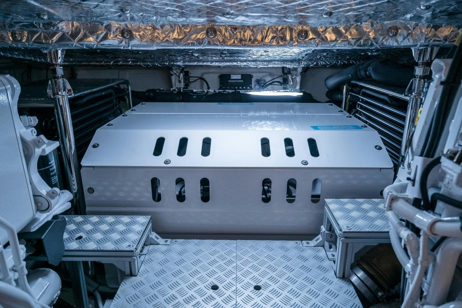 a white tank with a black and white label on it aboard BEL SOGNO Yacht for Sale