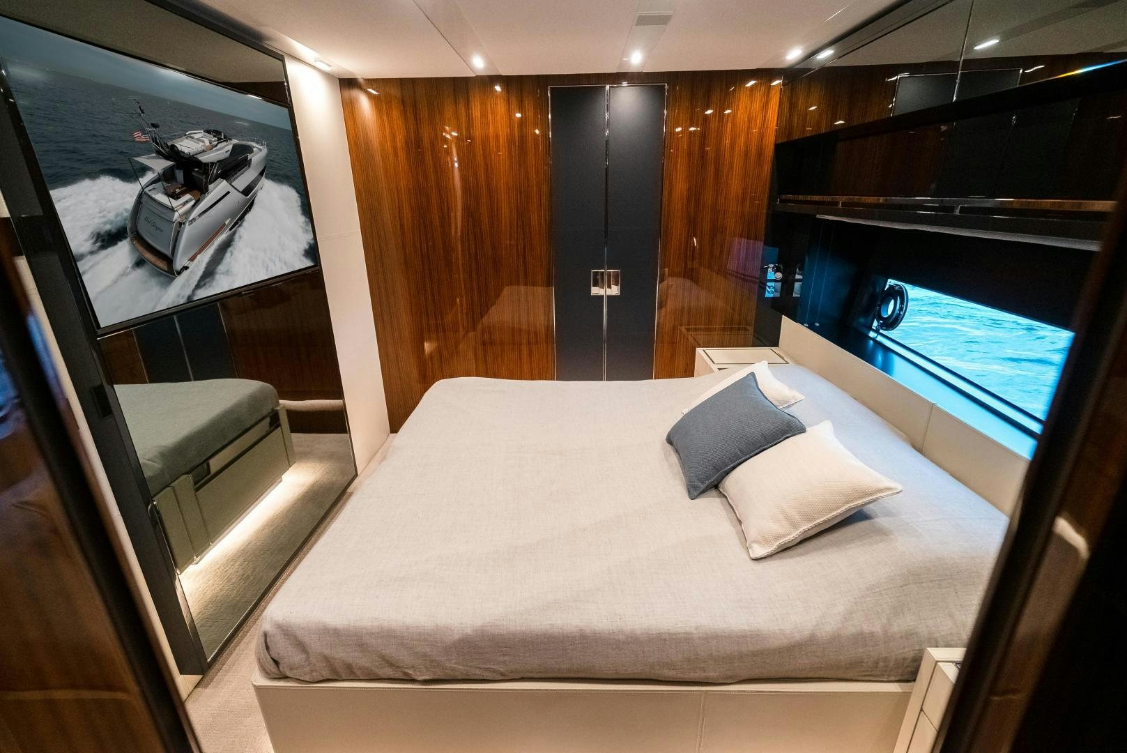 a bed in a room aboard BEL SOGNO Yacht for Sale