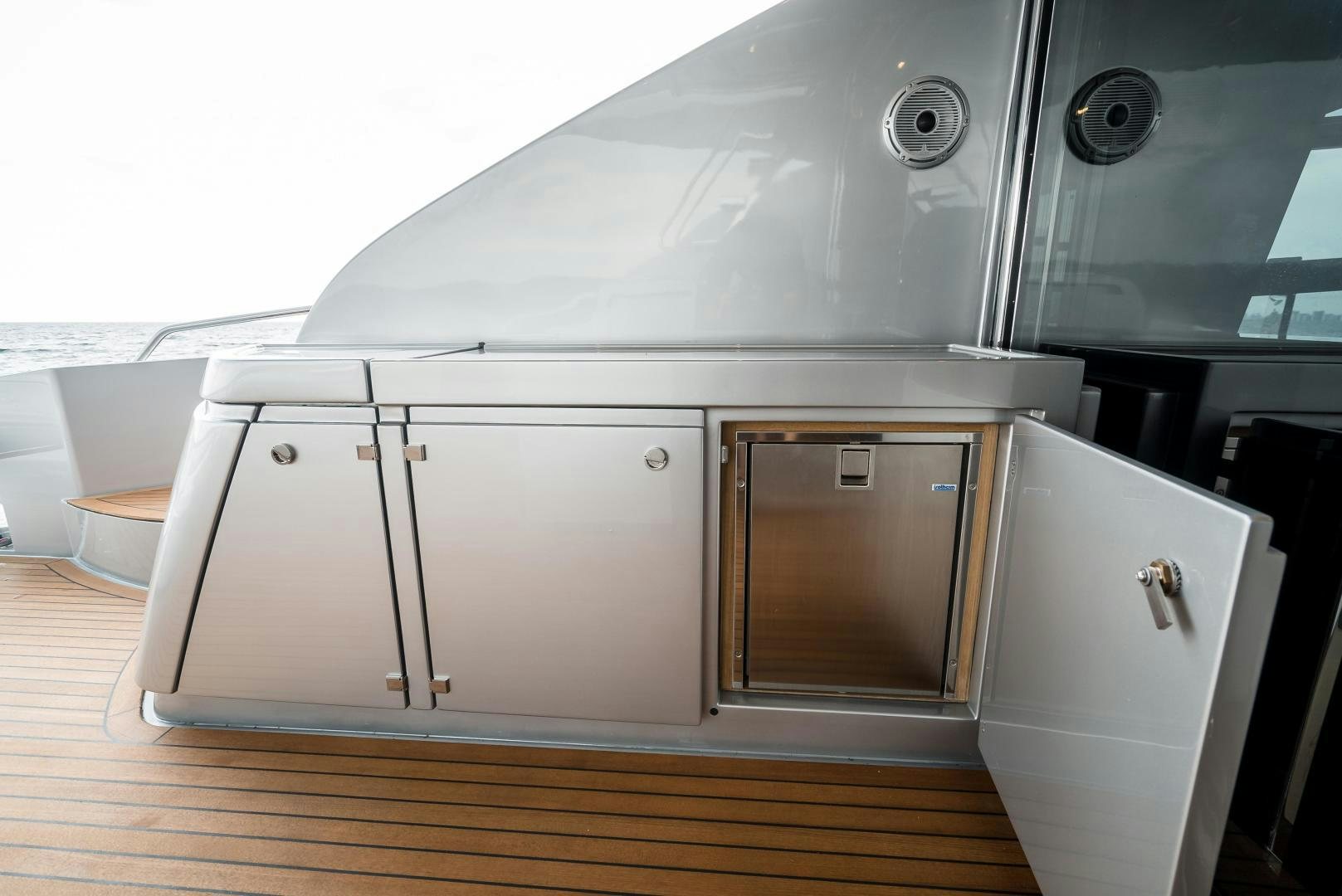 a silver and black kitchen aboard BEL SOGNO Yacht for Sale